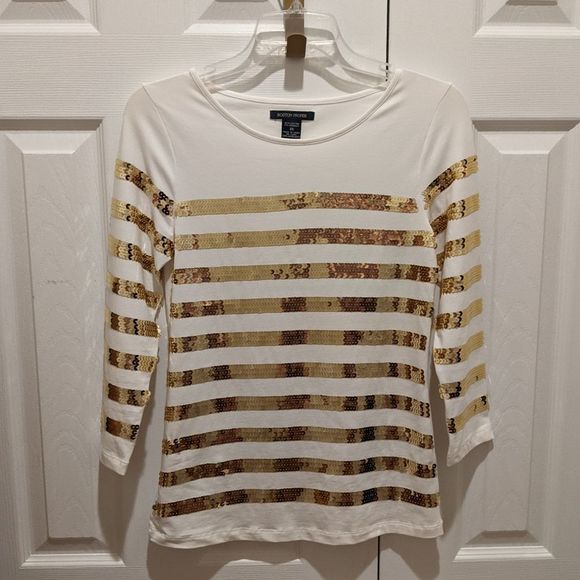 Boston Proper Gold Sequin Stripe Top XS - Picture 2 of 6